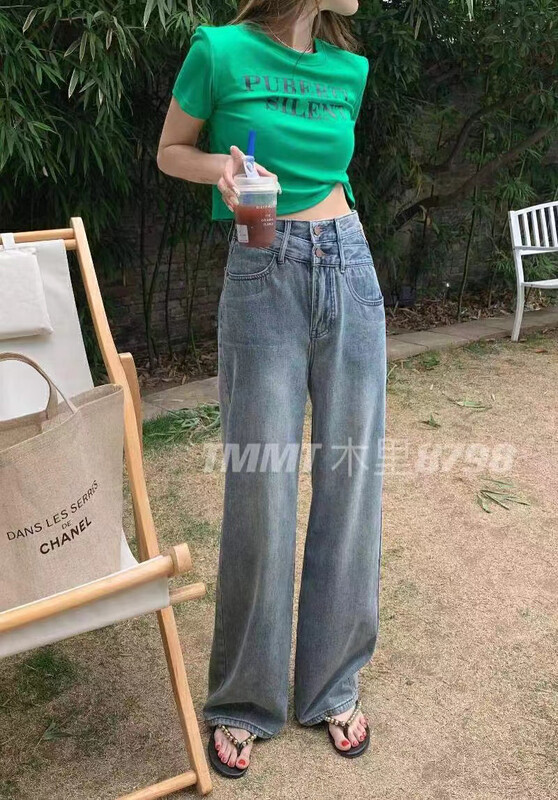 [jiajiatmmt Muli] Korean version high waist slim comfortable fashion wide leg jeans 8798# L