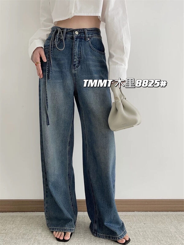 [jiajiatmmt wooden lining] straight skinny comfortable jeans (with belt) 8825# L