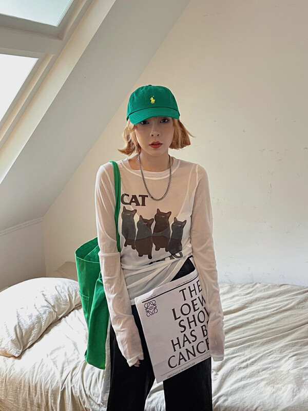 [yj.simple] fashion pattern cat long sleeve T-shirt 3103 \ozq