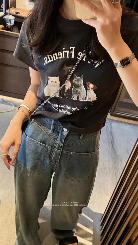 [Yang Yang] small animal print slim fitting short sleeved T-shirt c6399# CLS
