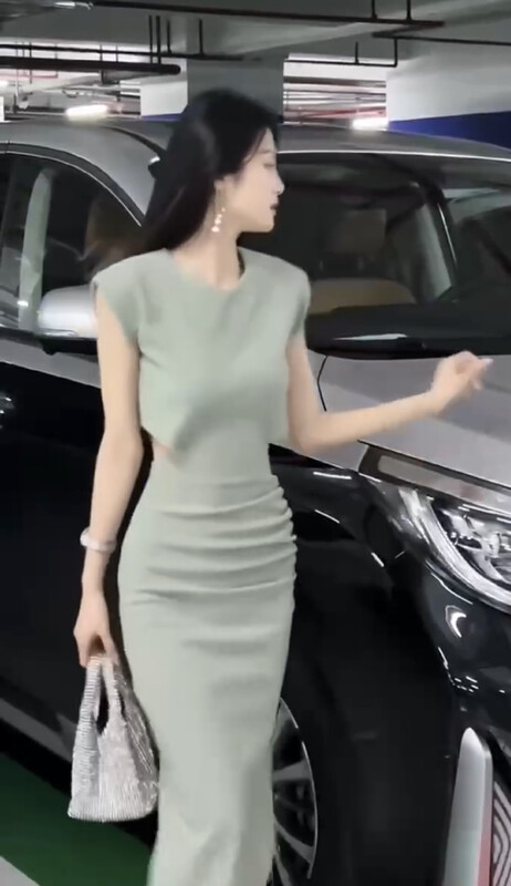 [little woman] solid color open waist Pullover dress 22286# PCZ