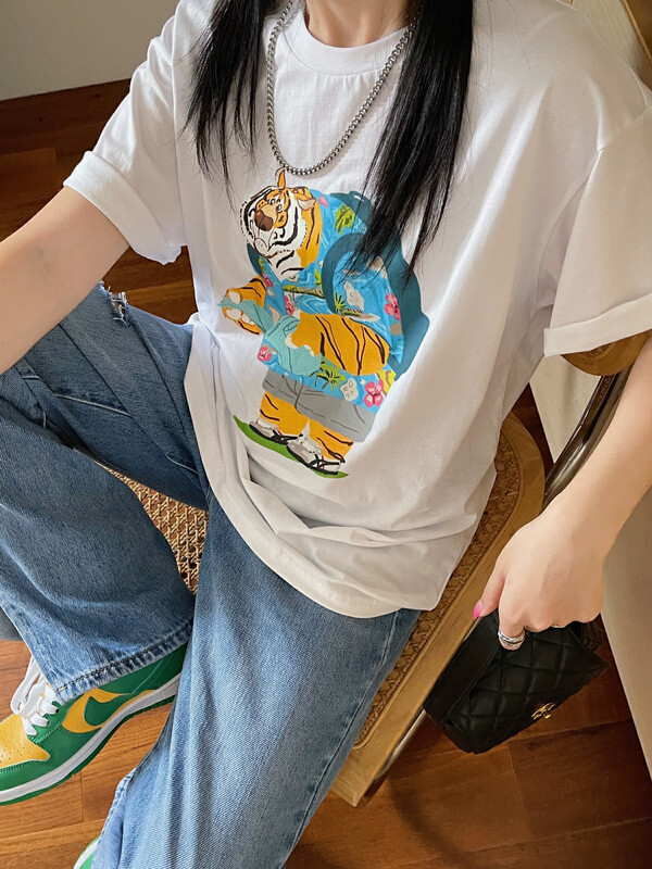 [yj.simple] Korean version versatile printed short sleeve T-shirt y003-3026# ozq