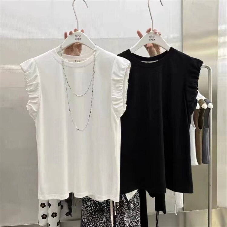 [Martina] Korean Pullover crimp short sleeve T-shirt (with chain) 1911\xyy