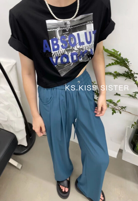 [KS] shoulder pad fashion letter printed short sleeve T-shirt m21077# cqw