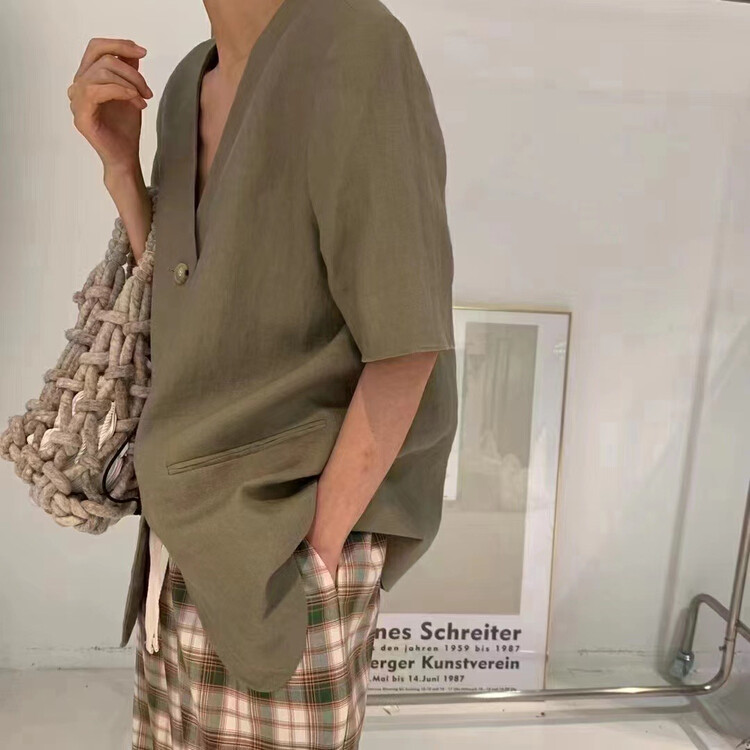 [JY] temperament V-neck linen Cardigan Jacket Suit 6801 \csx