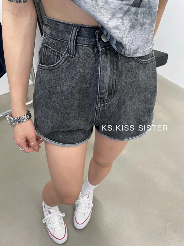 [KS] niche design, spicy girl style, split high waist denim shorts 20275# cqw
