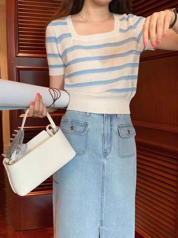 [I-D] Korean style square neck stripe shirt ys3008 \ll