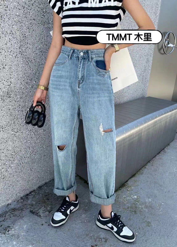 [jiajiatmmt Muli] light color pierced radish pants thin jeans 8762# L