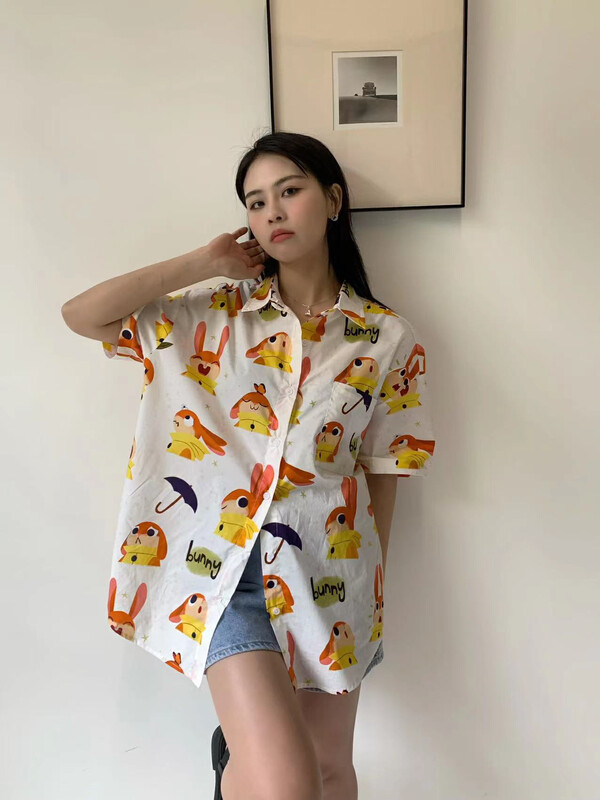 [yj.simple] all over cartoon loose shirt y003-3041# ozq