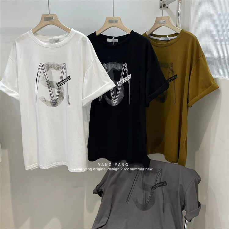 [Yang Yang] Korean lazy style versatile M-letter short sleeve T-shirt c6378# CLS