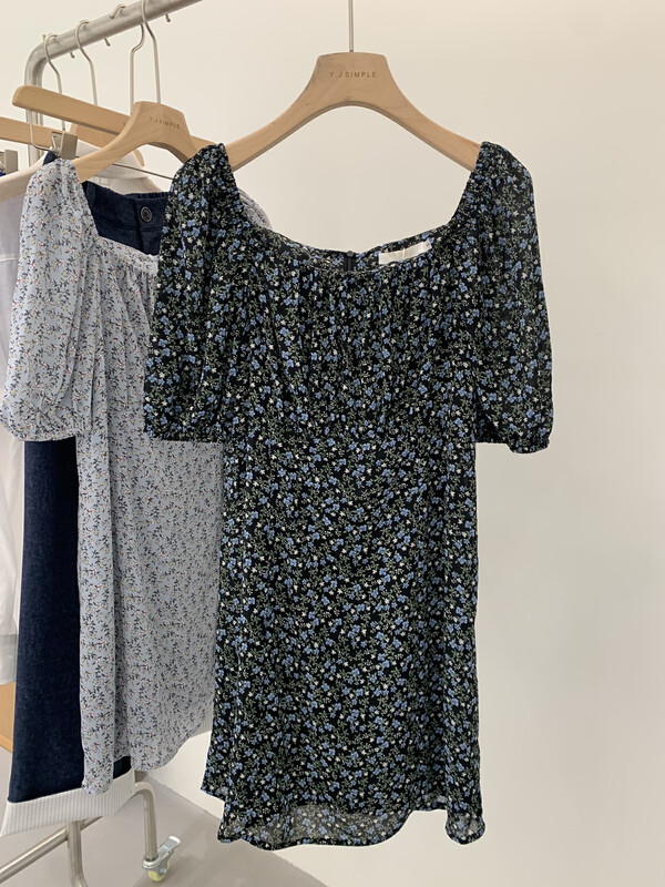 [yj.simple] Korean version square neck floral dress y003-2358\ozq