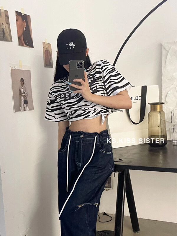 [KS] Hong Kong Style loose and thin Zebra Print short sleeve T-shirt m21080# cqw