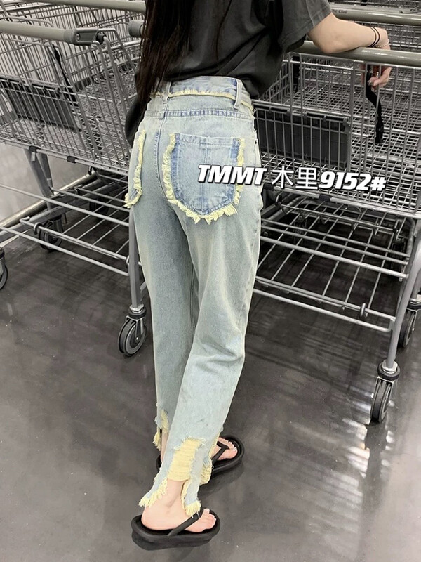 [jiajiatmmt Muli] irregular high waist cropped jeans 9152# L