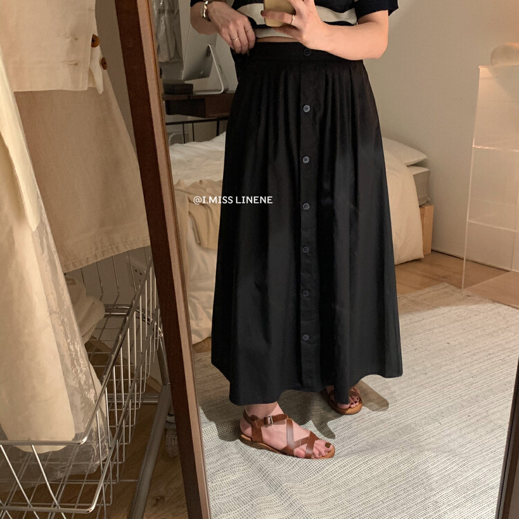 [Imiss] Korean style Versatile Single breasted pleated skirt cx3381# Fhx