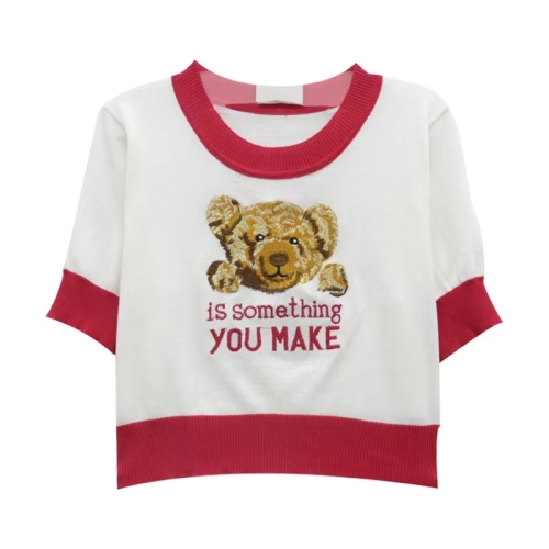 Summer 2020 new Korean cute outside wearing bear embroidery chic age reducing short sleeve sweater top women's T-shirt