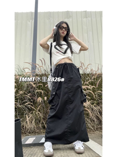  large pocket work clothes, elastic waist design, long skirt 8826# L