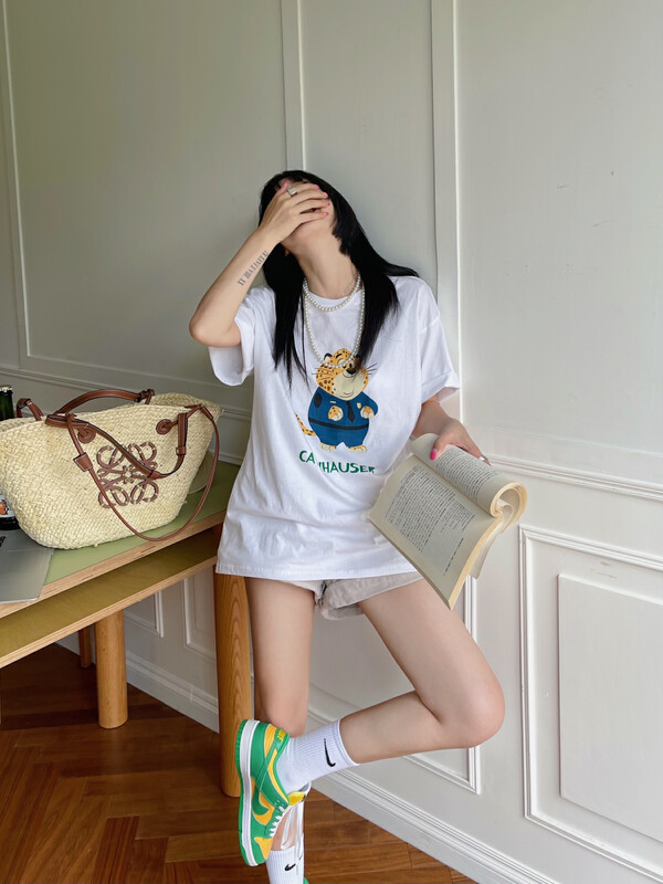 Original price 66.55! [yj.simple] cartoon pattern casual loose short sleeve T-shirt y003-3019# ozq