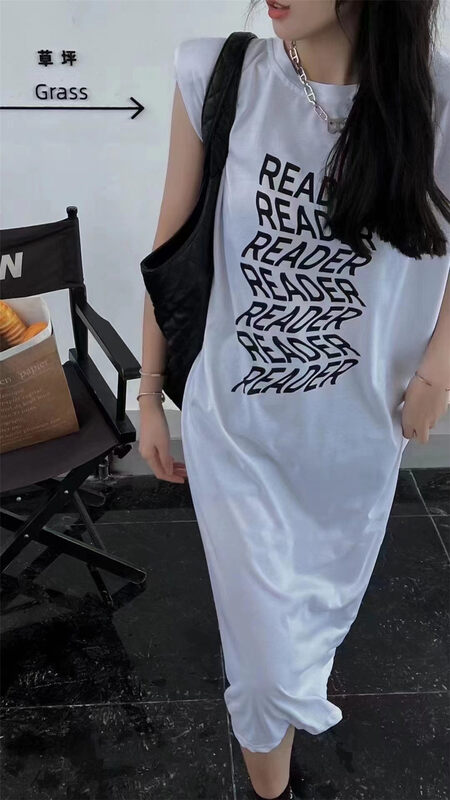 [Yang Yang] Korean style casual letter printed vest hollowed out dress c6273# CLS