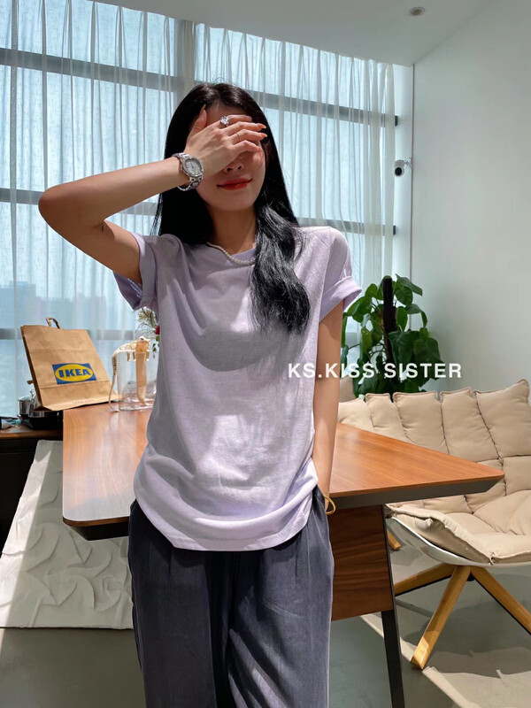 [KS] fashion simple and versatile round neck slim short sleeve T-shirt 20166\cqw