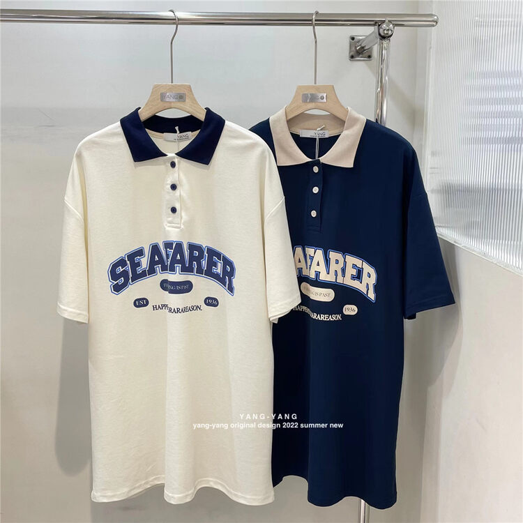 [Yang Yang] college style letter polo collar short sleeve T-shirt c6367 # CLS