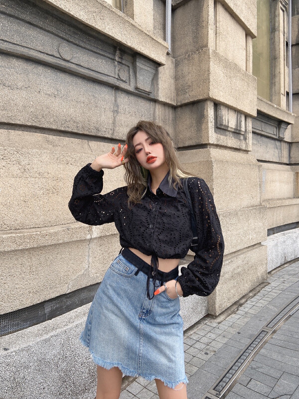 [d.two D2] hollow out design short shirt 2121257 # zxl