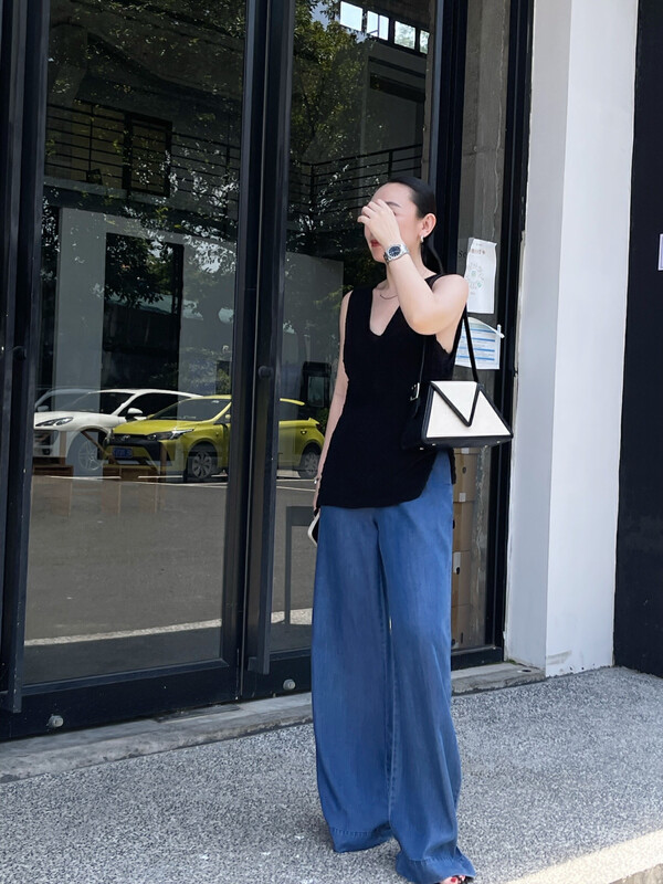 [cottoncandy] casual and versatile lightweight Elastic Waist Wide Leg Jeans 22s631# jhy