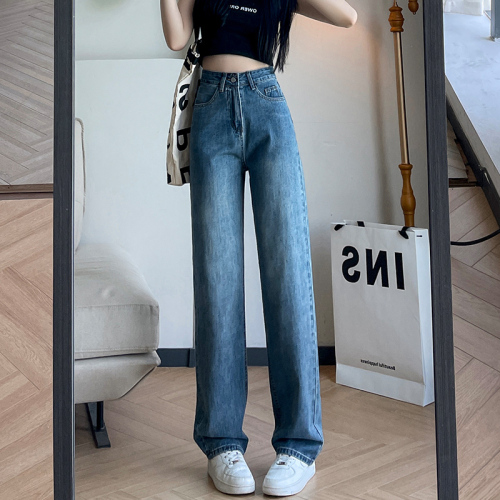 Real photo jeans women's straight tube loose 2022 summer new comfortable draping wide legged pants appear thin mops