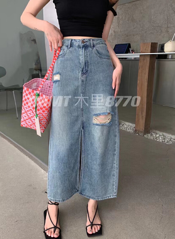 [jiajiatmmt Muli] front split retro slim denim skirt 8770# L