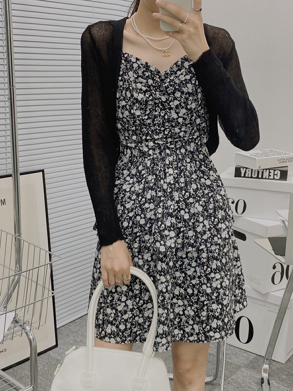 [I-D] Korean style slim floral dress (with shawl) 6126# ll
