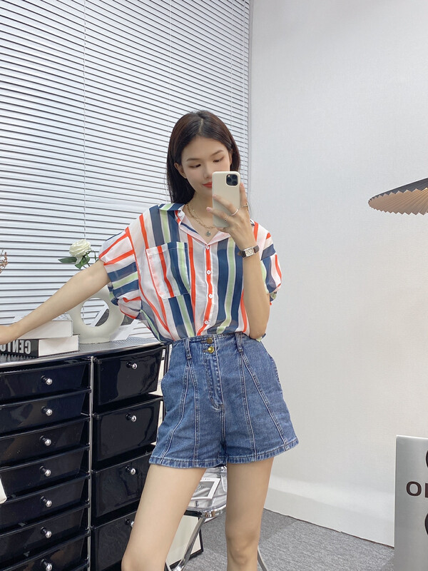 [I-D] Korean versatile rainbow Bar Shirt 6081\ll