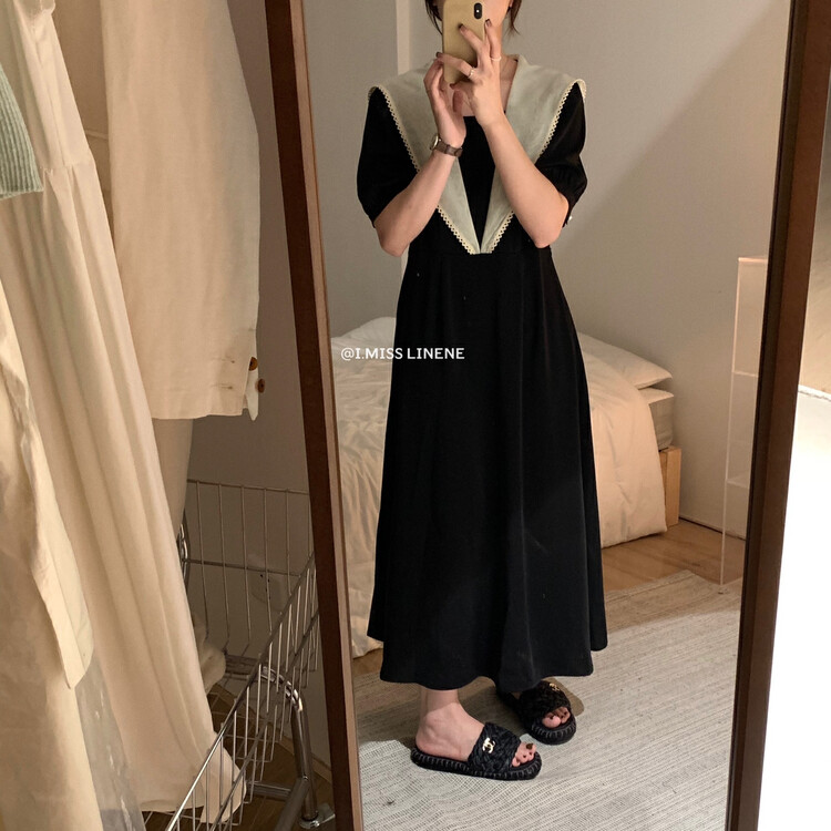 [Imiss] French color blocking age reducing temperament dress cx3380# Fhx