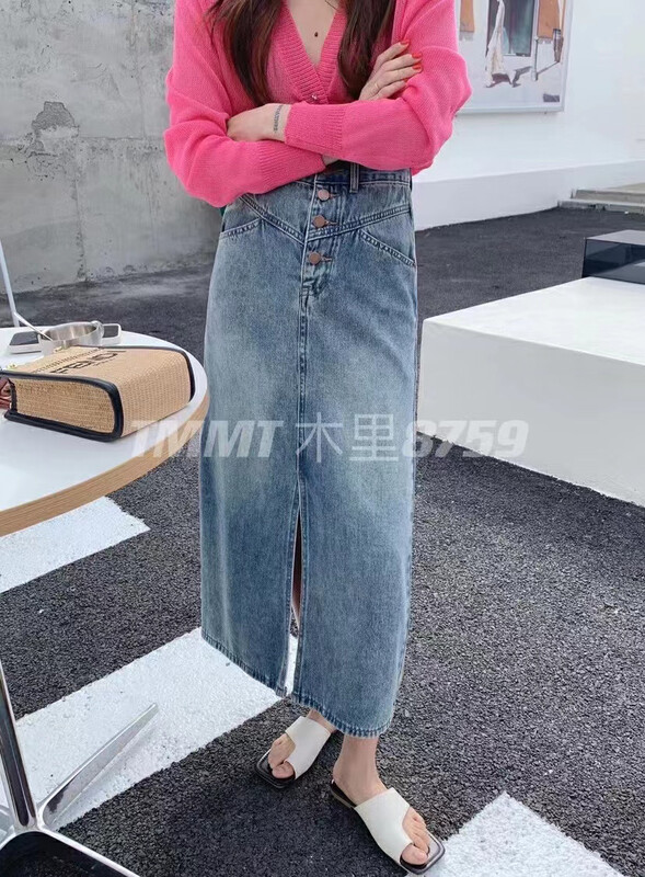 [jiajiatmmt Muli] split high waist medium length denim skirt 8759# L