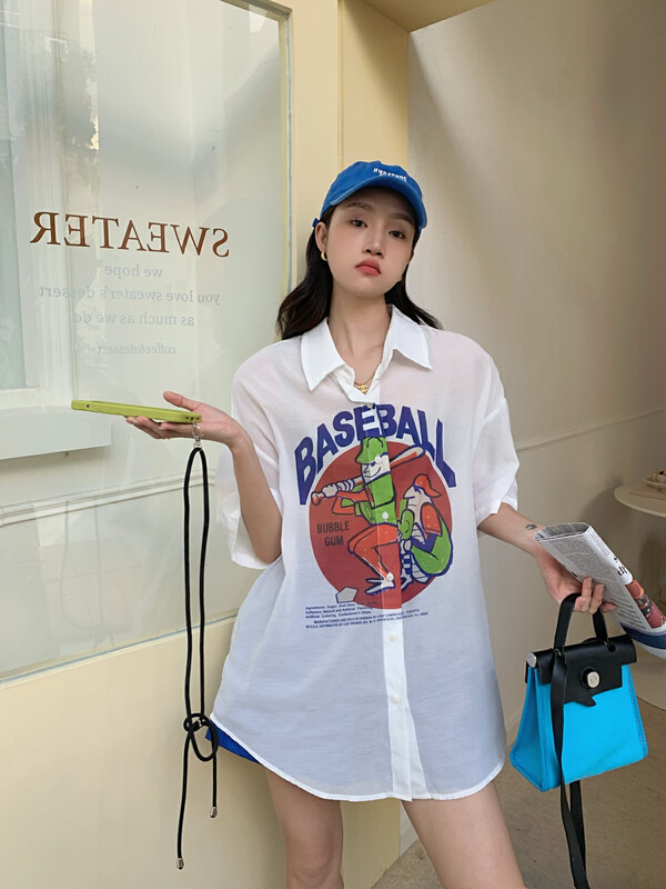 [yj.simple] Korean version versatile printed sunscreen shirt y003-3077# ozq