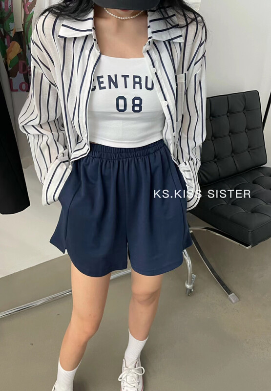 [KS] Korean striped anti puff shirt + Spice Girl letter suspender Vest + loose suit 20281# cqw