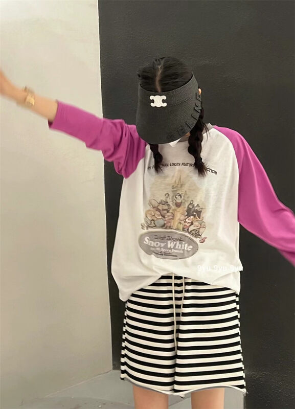 [JY] simple Japanese pattern round neck long sleeve T-shirt 6816# CLS