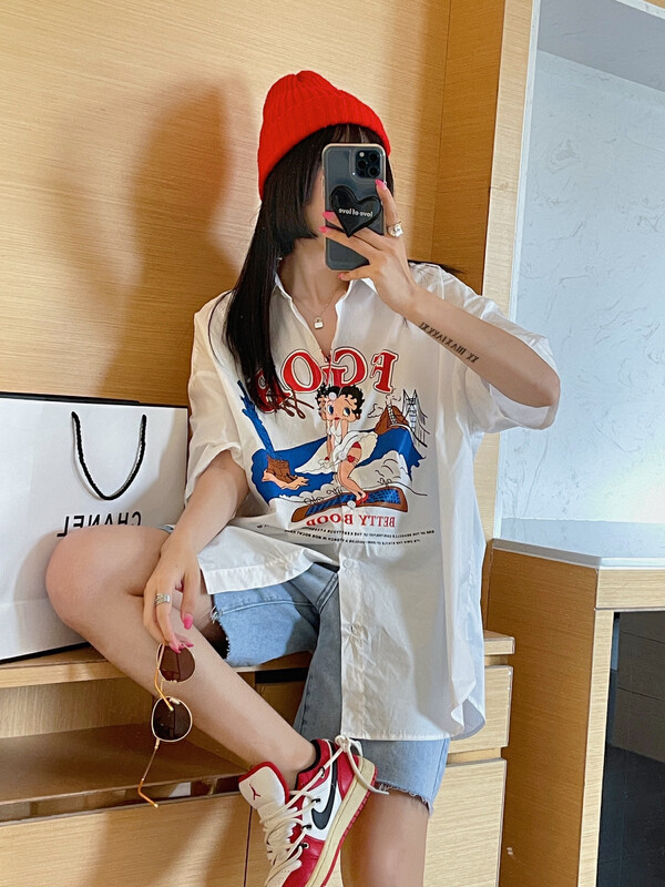 [yj.simple] Korean printed short sleeved shirt y005-3017# ozq