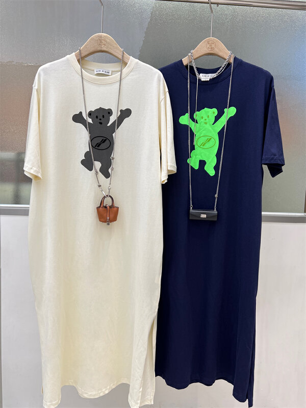 [sline by sline] medium length bear print round neck dress 81180 \zxl