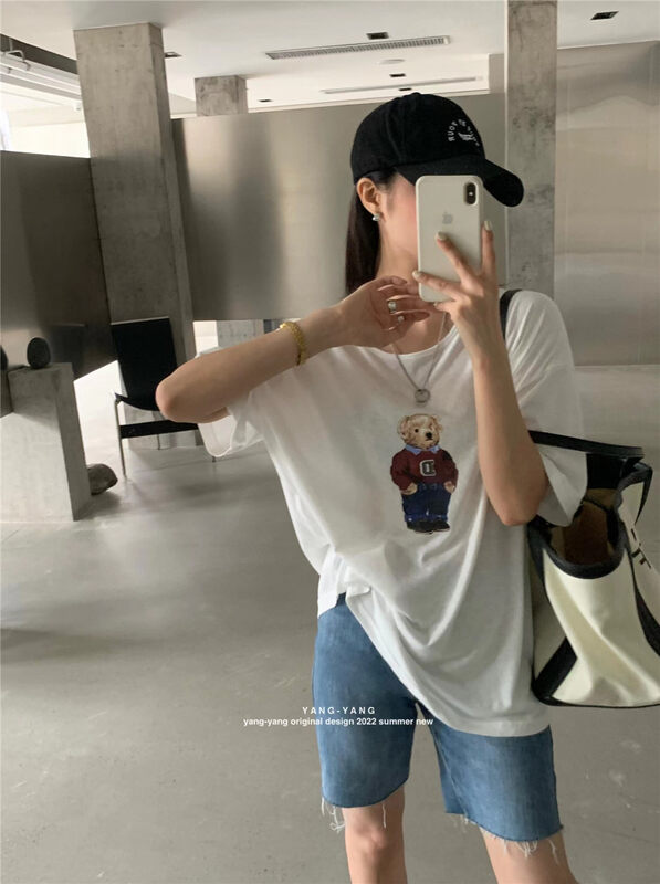 [Yang Yang] Cartoon Bear print versatile short sleeve T-shirt c6383# CLS