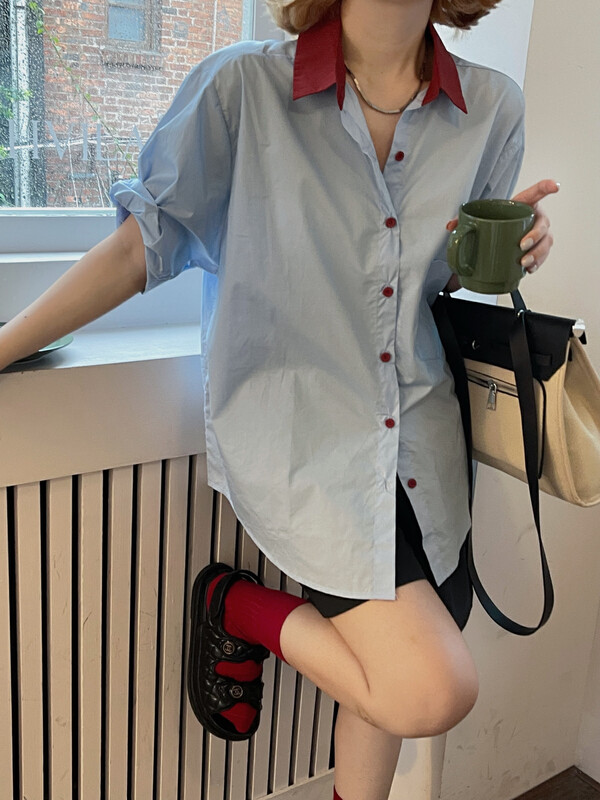 [yj.simple] Korean casual versatile short sleeved shirt 3089# ozq
