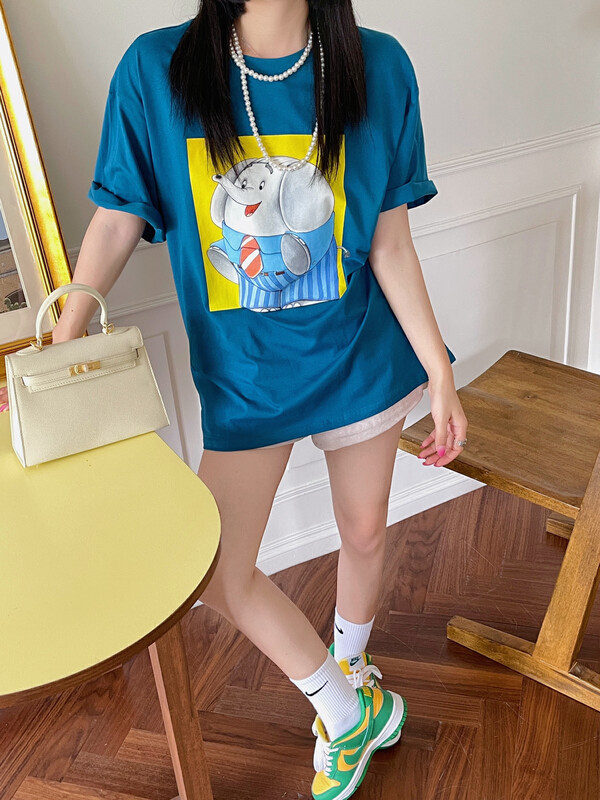 [yj.simple] Korean version versatile printed short sleeve T-shirt y003-3025# ozq
