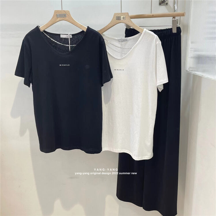 [Yang Yang] simple diagonal chain design small letter short sleeve T-shirt c6382# CLS