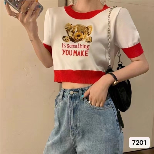 Summer 2020 new Korean cute outside wearing bear embroidery chic age reducing short sleeve sweater top women's T-shirt