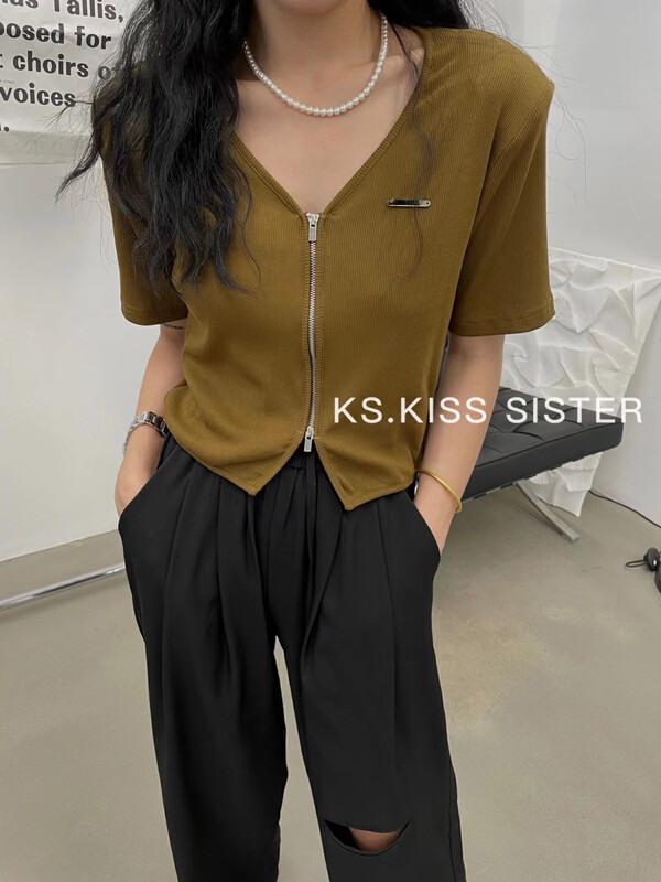 [KS] Korean personalized V-neck zipper fashion shirt ys1-22198 \cqw
