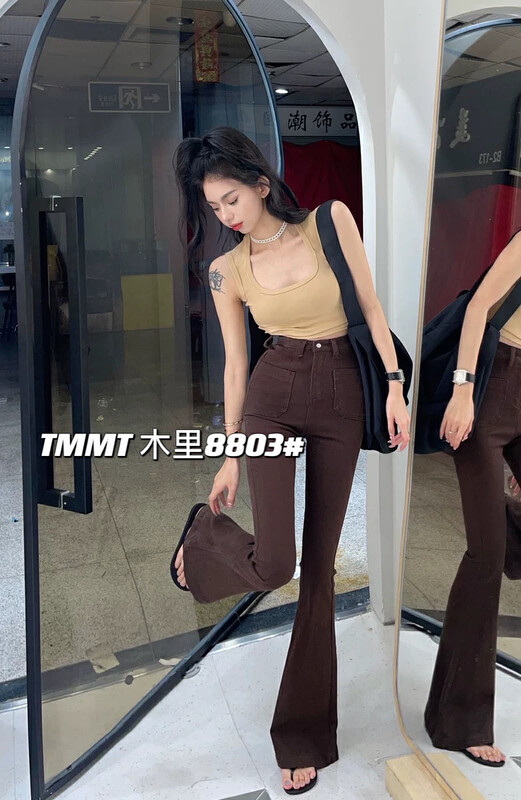 [jiajiatmmt Muli] online hot girl front pocket honey peach hip flare jeans 8803# L
