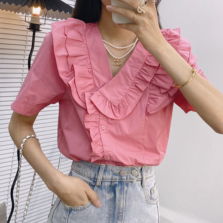 Original price 51.88! [I-D] Korean lace fashion sweet shirt ys8235# L