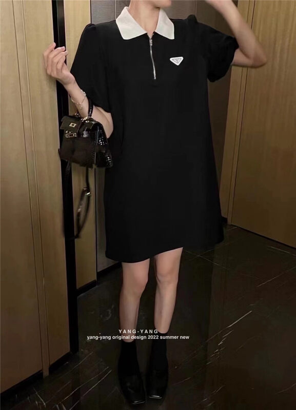 [Yang Yang] casual color contrast triangle label polo collar dress c6357# CLS