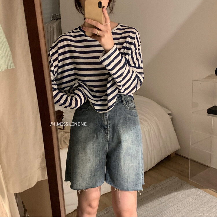 [Imiss] Korean casual lazy stripe sunscreen shirt cx3373# LSW