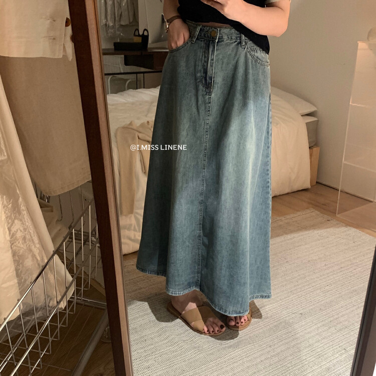 [Imiss] Vintage Vintage and versatile denim umbrella skirt cx7965# Fhx