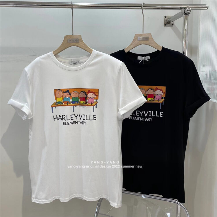 [Yang Yang] simple cartoon crayon small new versatile short sleeve T-shirt c6277# CLS