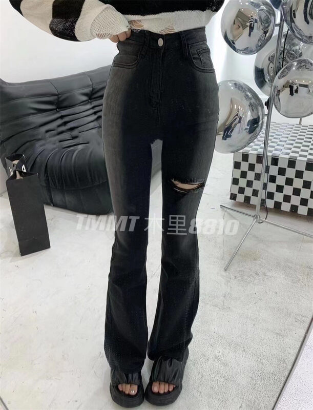 [jiajiatmmt wooden lining] color matching slim comfortable jeans 8810# L